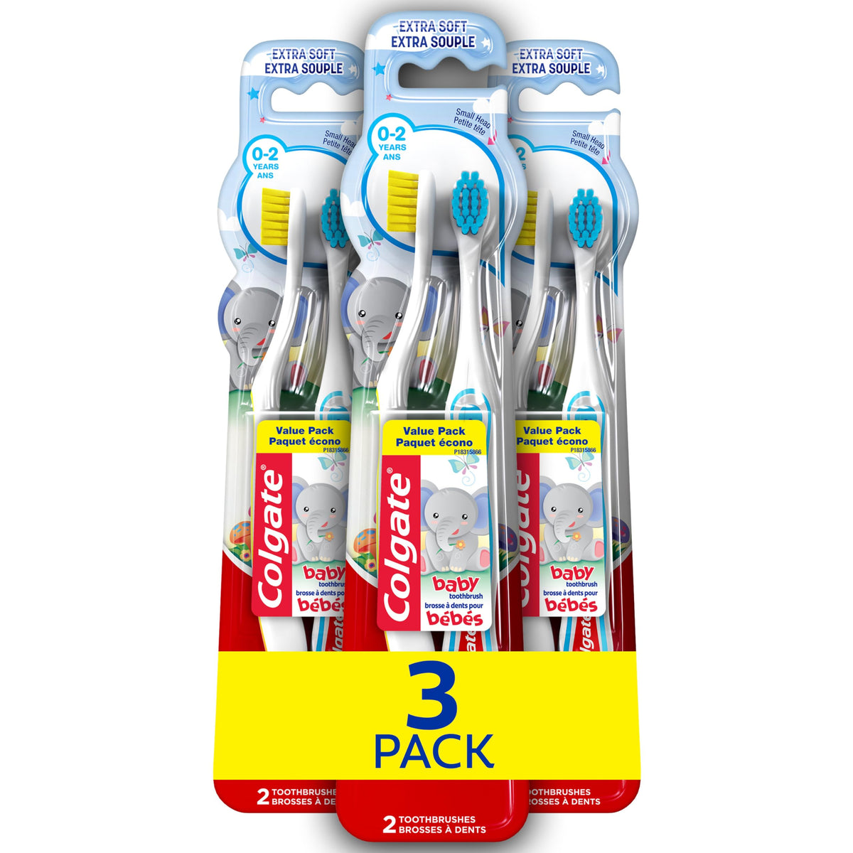 Colgate pack frontal mostrando los tres cepillos y beneficios de higiene