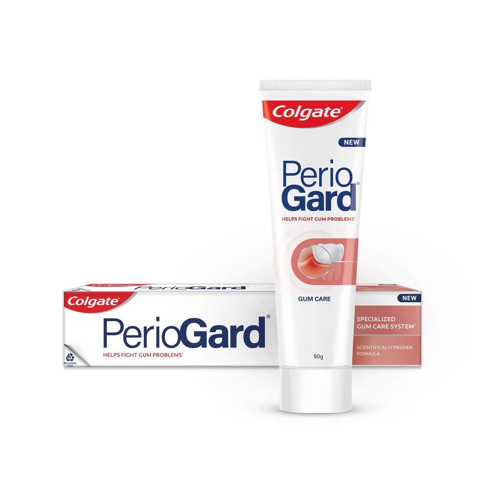 Colgate PerioGard frente del tubo mostrando marca y beneficio protección