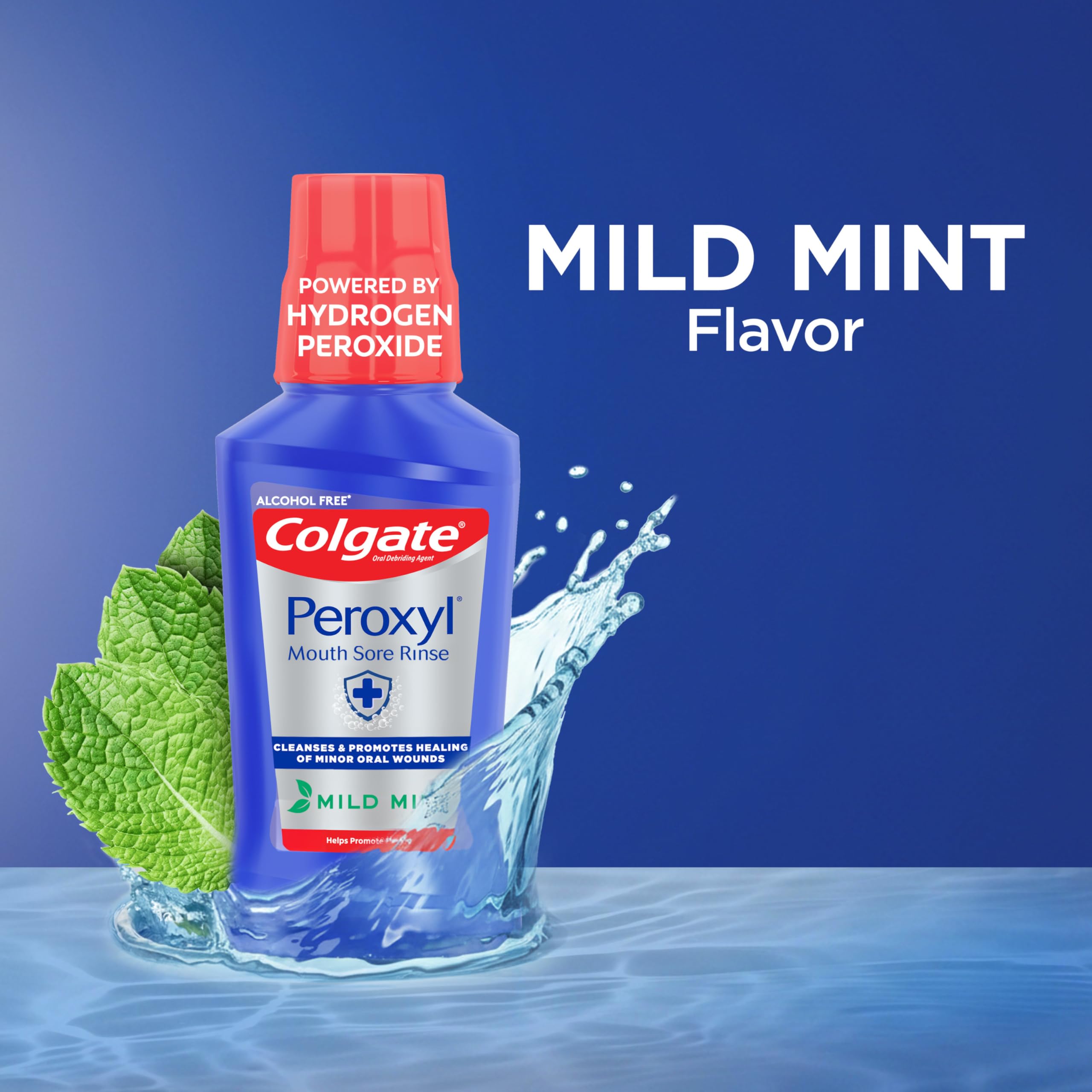 Colgate Peroxyl enfoque en 1.5% peróxido destacando limpieza suave