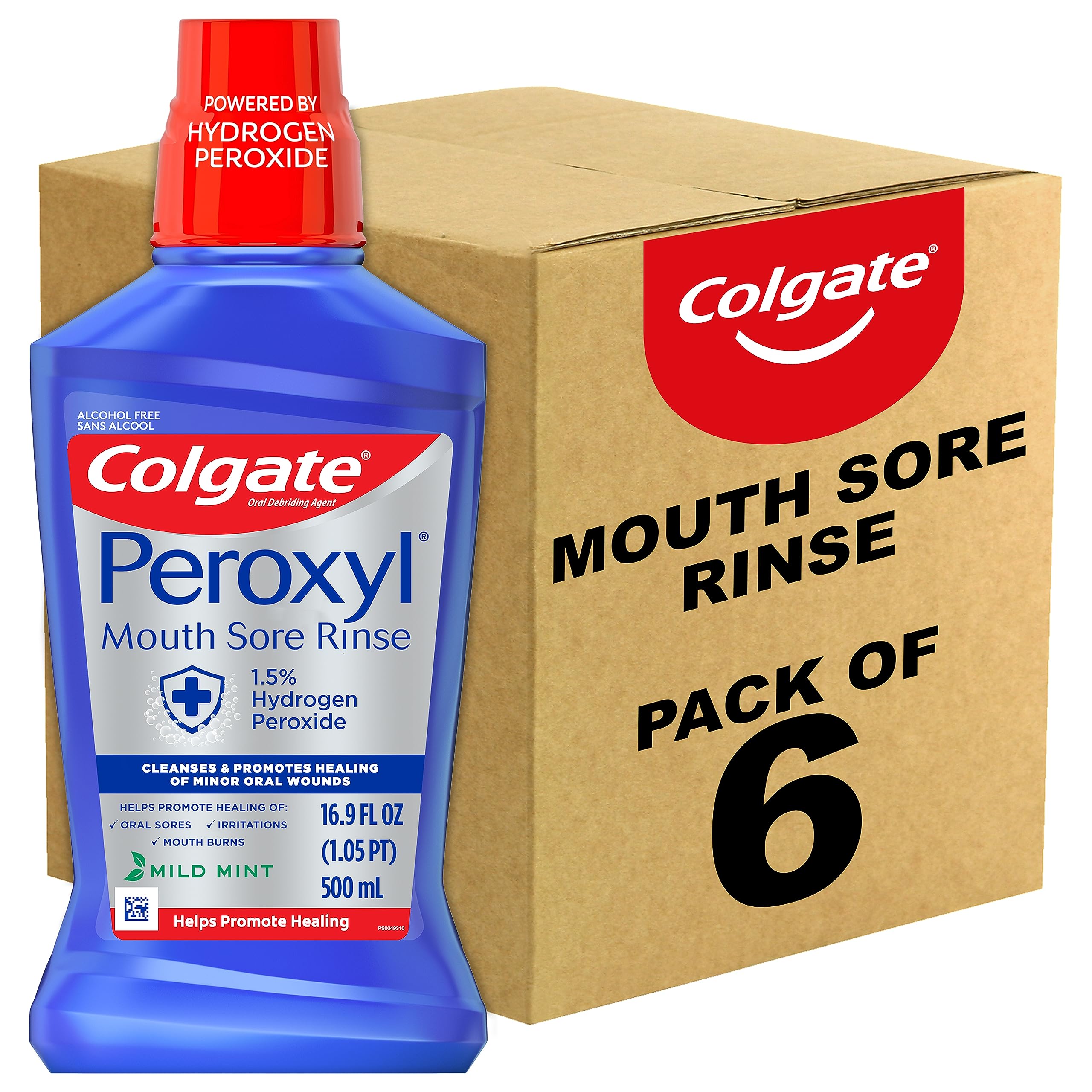 Colgate Peroxyl frente del envase mostrando etiqueta y beneficio de limpieza oral