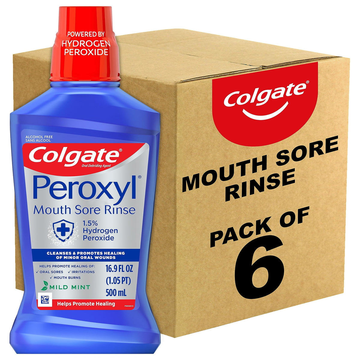 Colgate Peroxyl frente del envase mostrando etiqueta y beneficio de limpieza oral