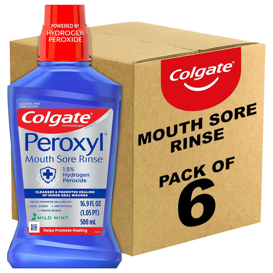 Colgate Peroxyl frente del envase mostrando etiqueta y beneficio de limpieza oral