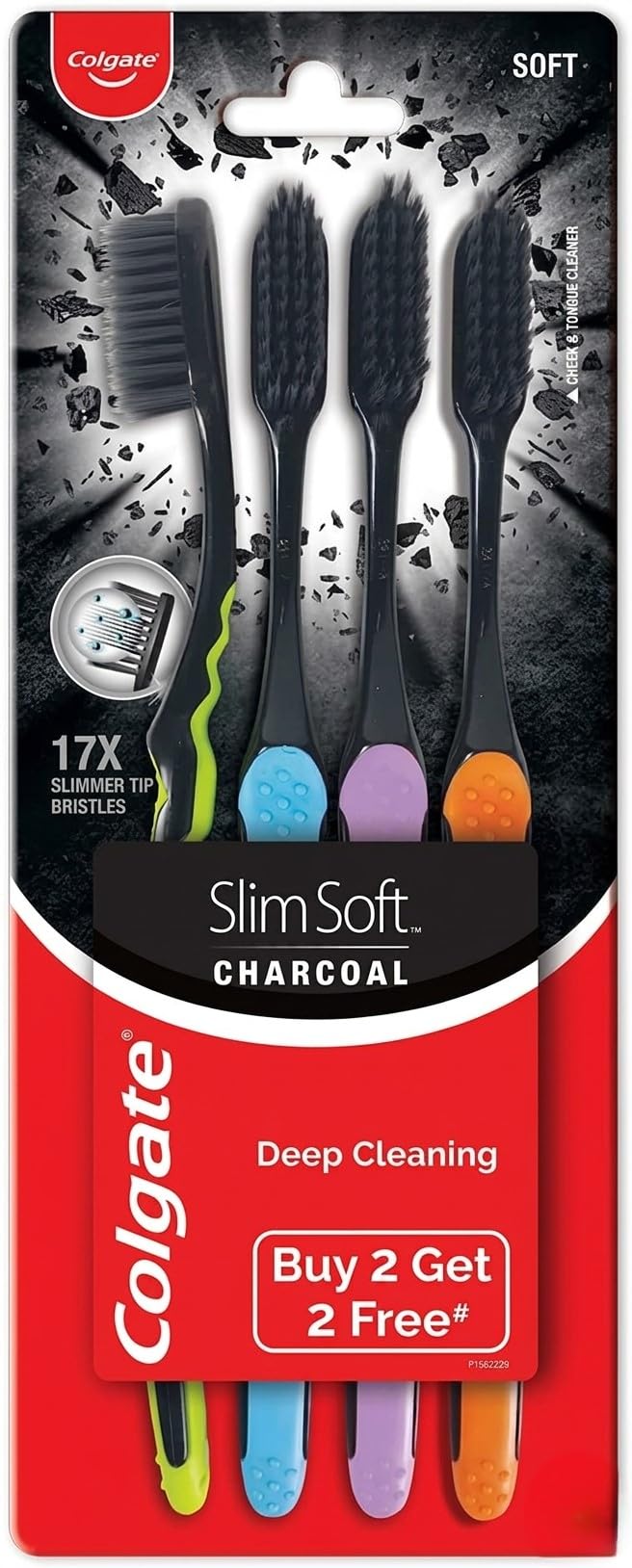 Colgate Slimsoft Charcoal cerdas entre dientes closeup removiendo restos y placa