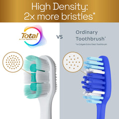 Colgate cepillo junto a una regla para comparar tamaño y ergonomía