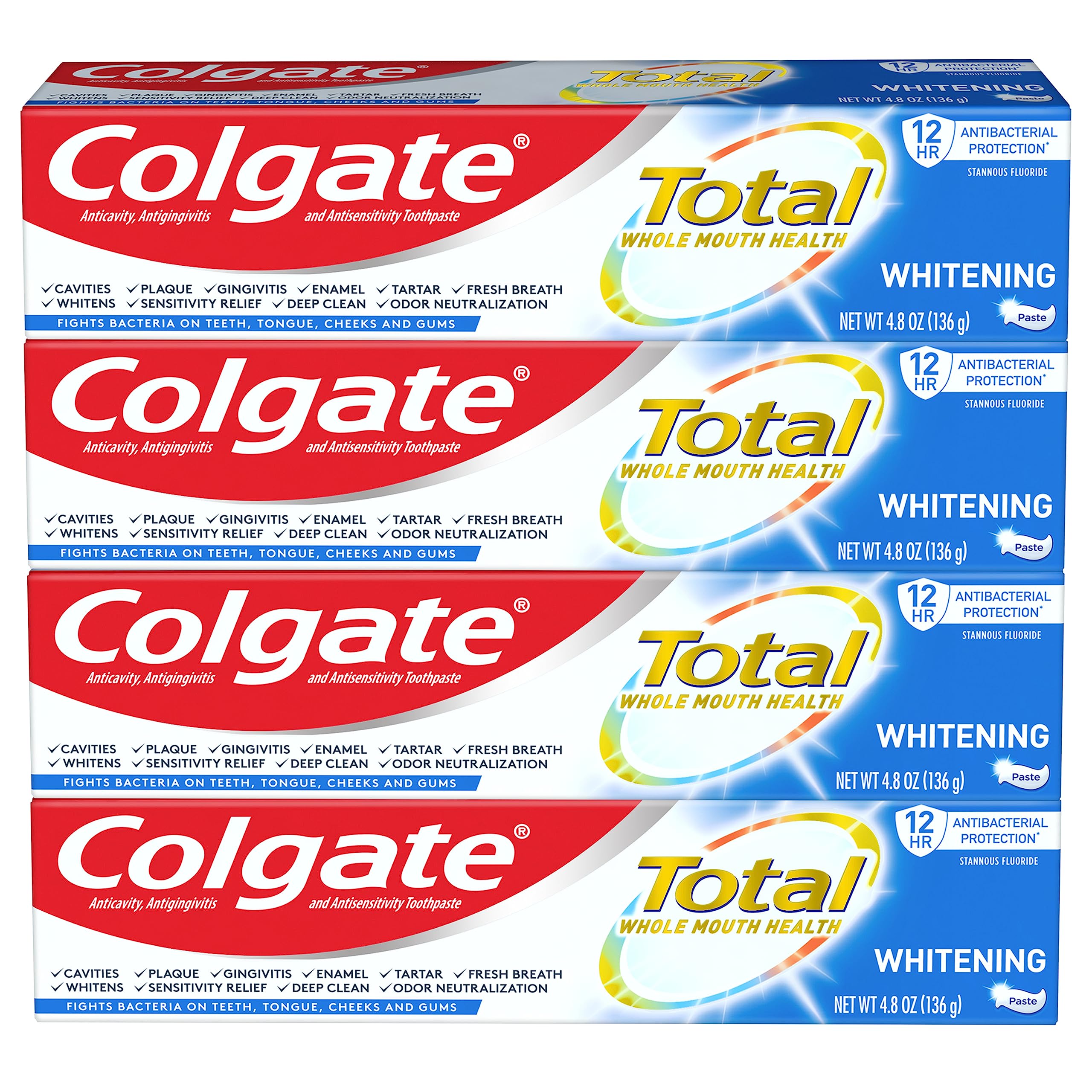 Colgate Total frente del empaque mostrando el pack y beneficios