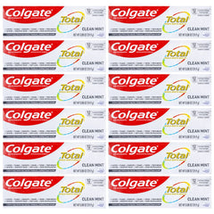 Colgate Total frontal paquete de 12 tubos mostrando conveniencia y protección