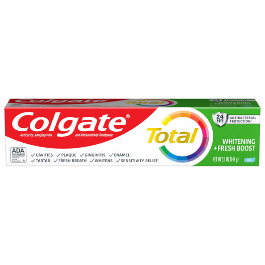 colgate tubo frontal mostrando diseño y beneficio frescura