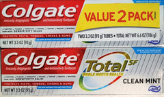 Colgate Total paquete frontal mostrando tubos y diseño, frescura duradera