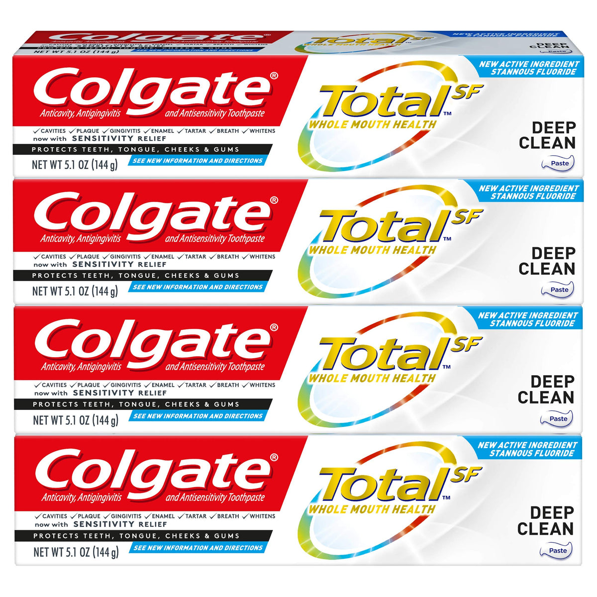 Colgate Total vista frontal del paquete, limpieza profunda y ahorro