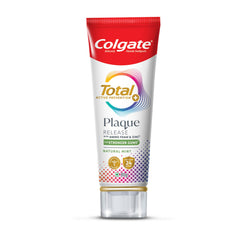 Colgate frente del tubo mostrando marca y beneficio limpieza eficaz