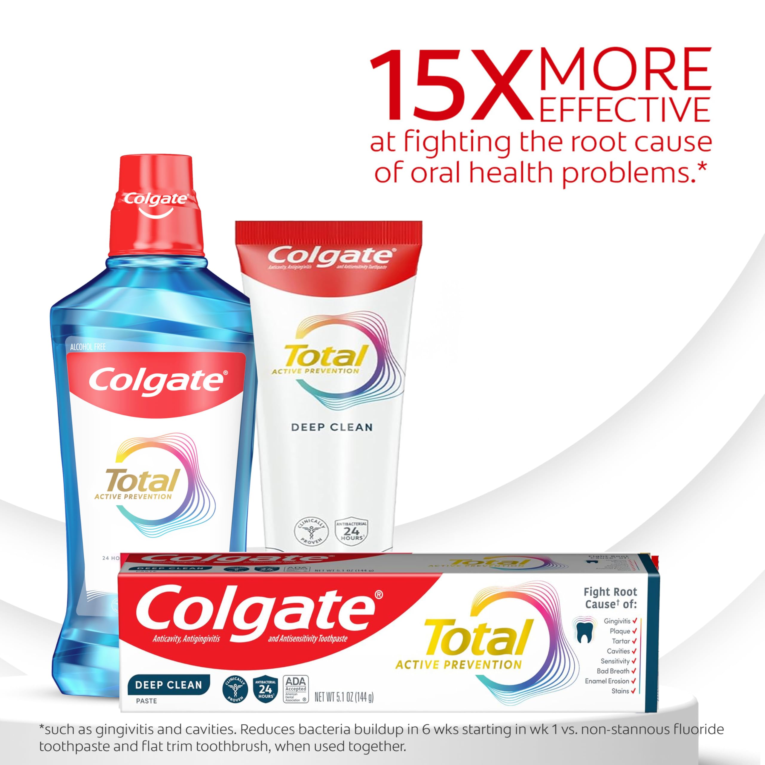 Colgate primer plano de la etiqueta que destaca la fórmula con stannous fluoride