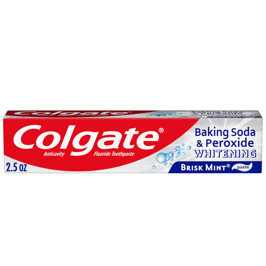 Colgate tubo frontal Brisk Mint mostrando diseño y beneficio de limpieza profunda