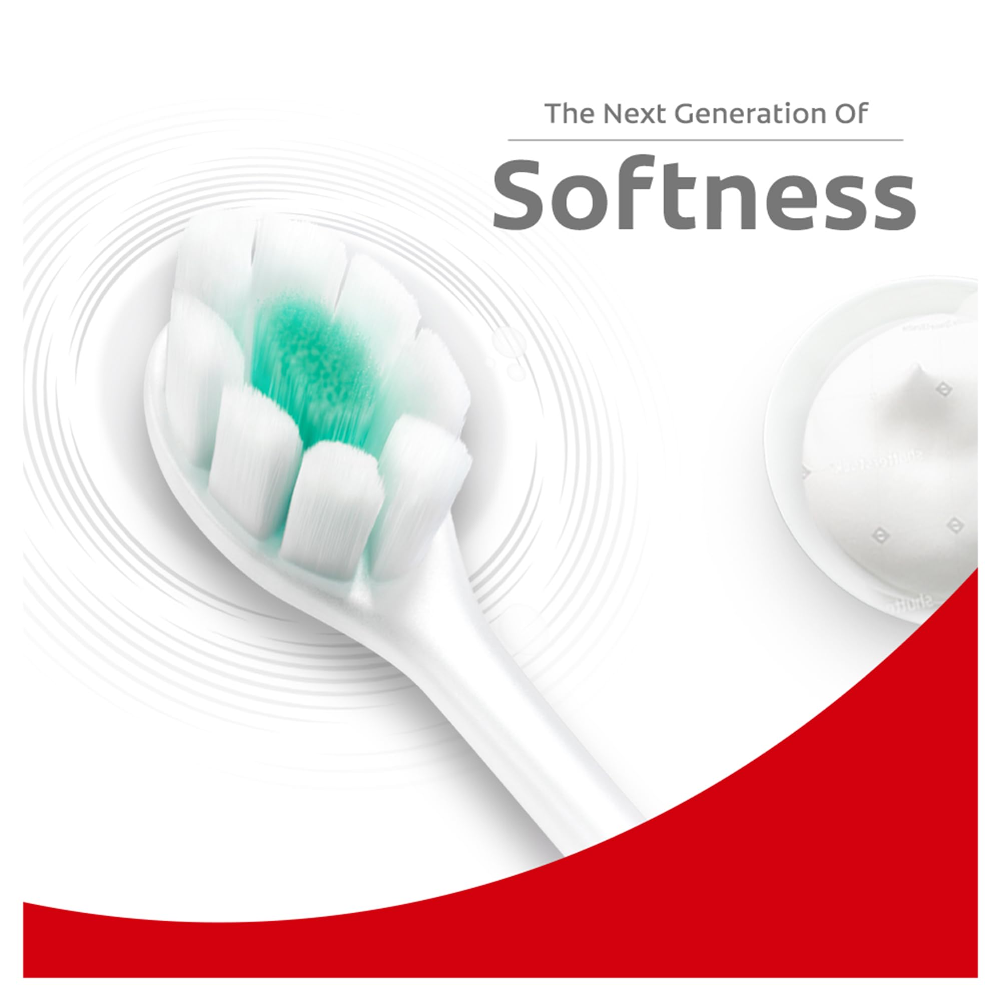 Colgate cabezal pequeño mostrando acceso a muelas posteriores y limpieza precisa