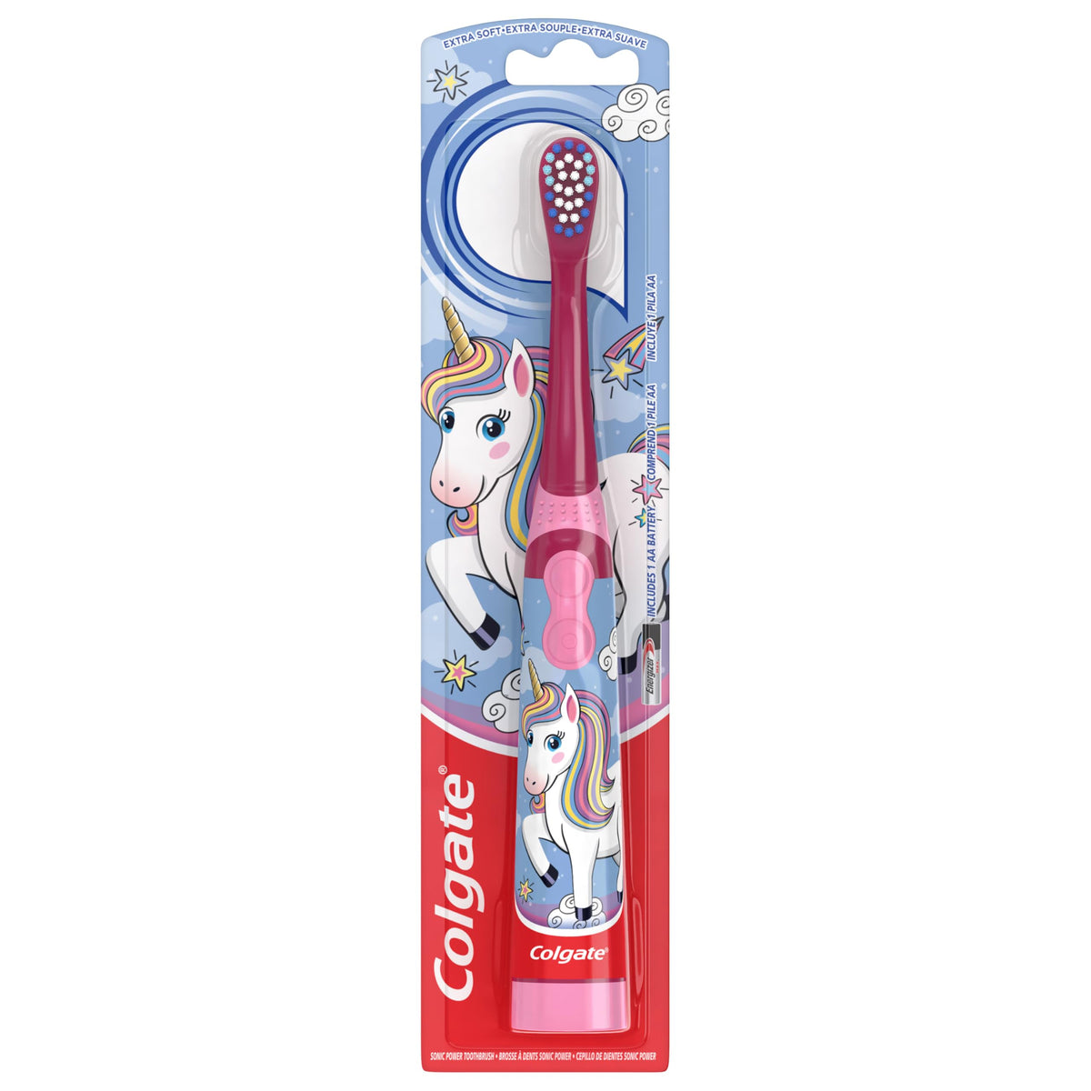 Colgate unicornio vista frontal producto atractivo y práctico