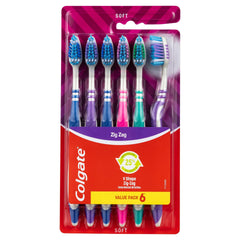 Colgate paquete frontal mostrando seis cepillos, ahorro y conveniencia