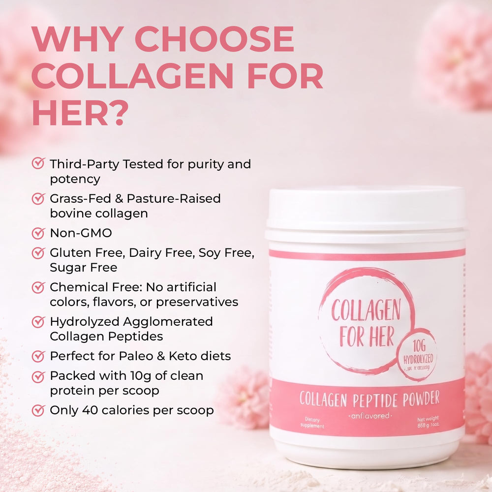 Collagen For Her primer plano del polvo disolviéndose, sin grumos ni olor