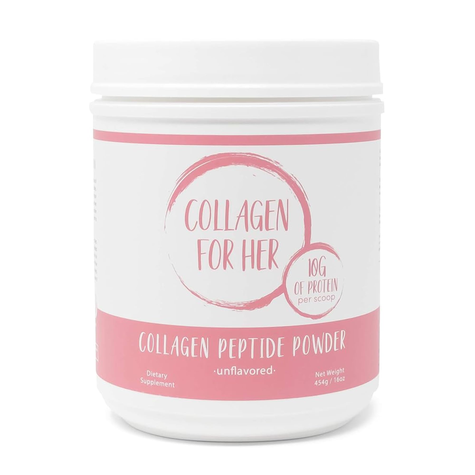 Collagen For Her frasco visible frontal, aporta confianza en la rutina de belleza