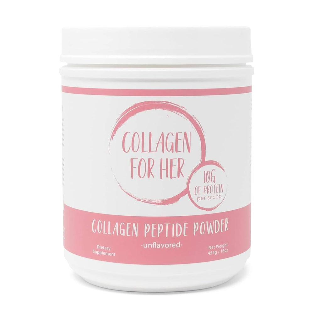 Collagen For Her frasco visible frontal, aporta confianza en la rutina de belleza