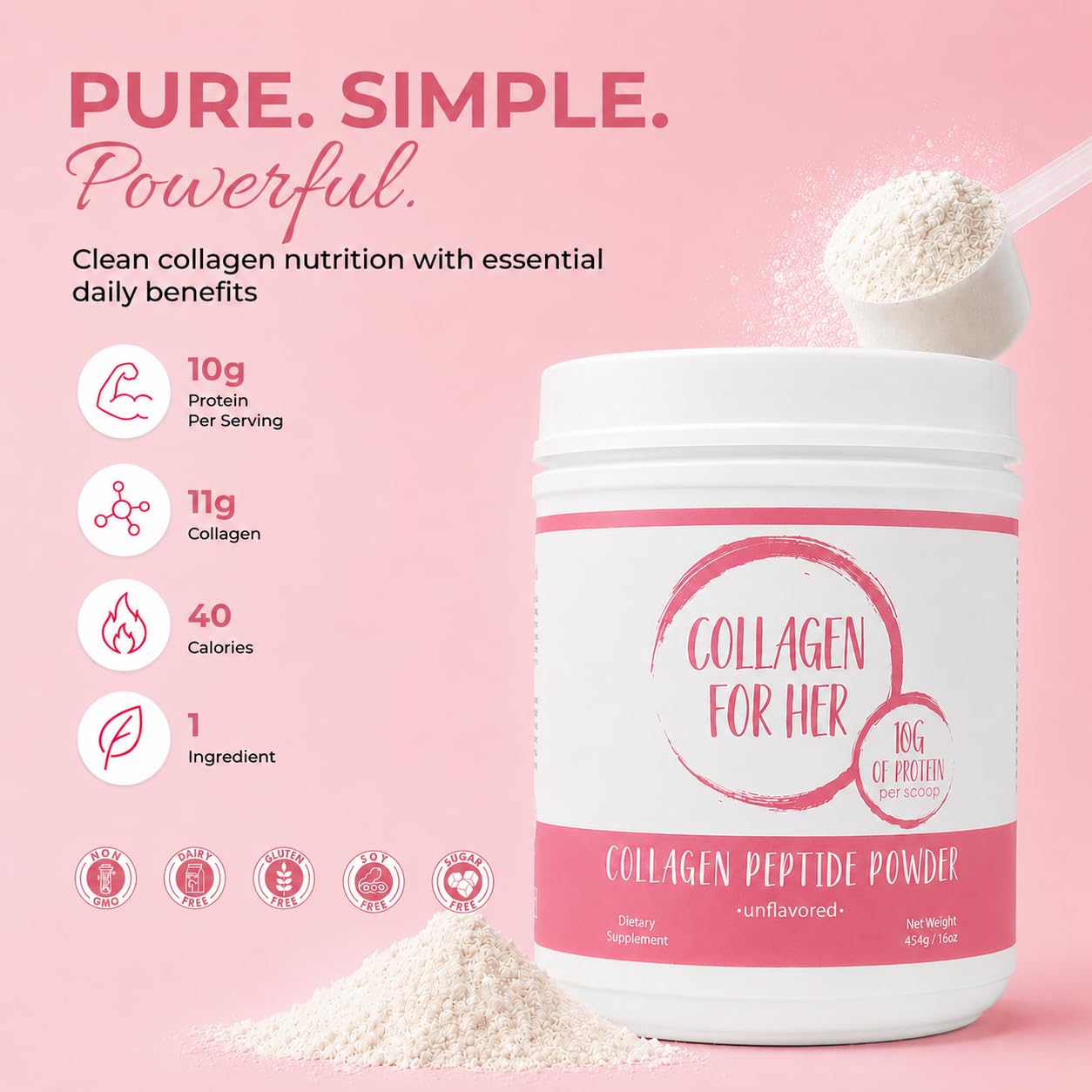 Collagen For Her textura del polvo hidrolizado, fácil disolución y mezcla rápida