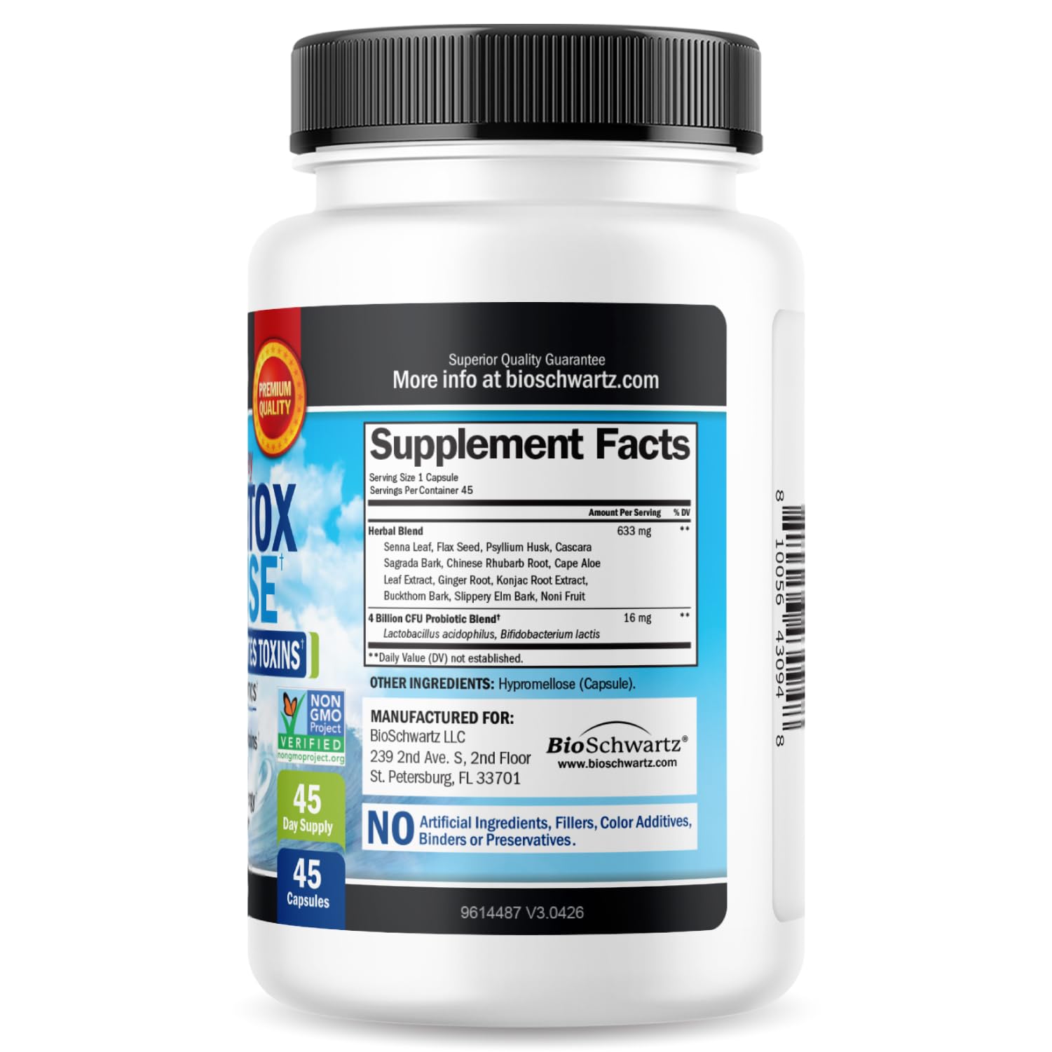 Colon Cleanser and Detox colocado en cocina junto a fruta simbolizando dieta saludable