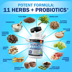 Colon Cleanser and Detox botella junto a una regla para comparar tamaño y contenido
