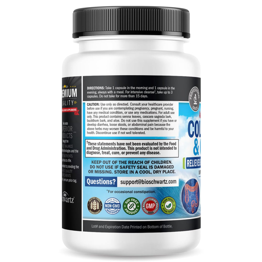 Colon Cleanser and Detox etiqueta con sello cGMP que destaca control de calidad
