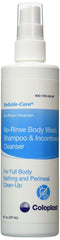 Coloplast spray frontal mostrando etiqueta y beneficio de limpieza rápida sin enjuague