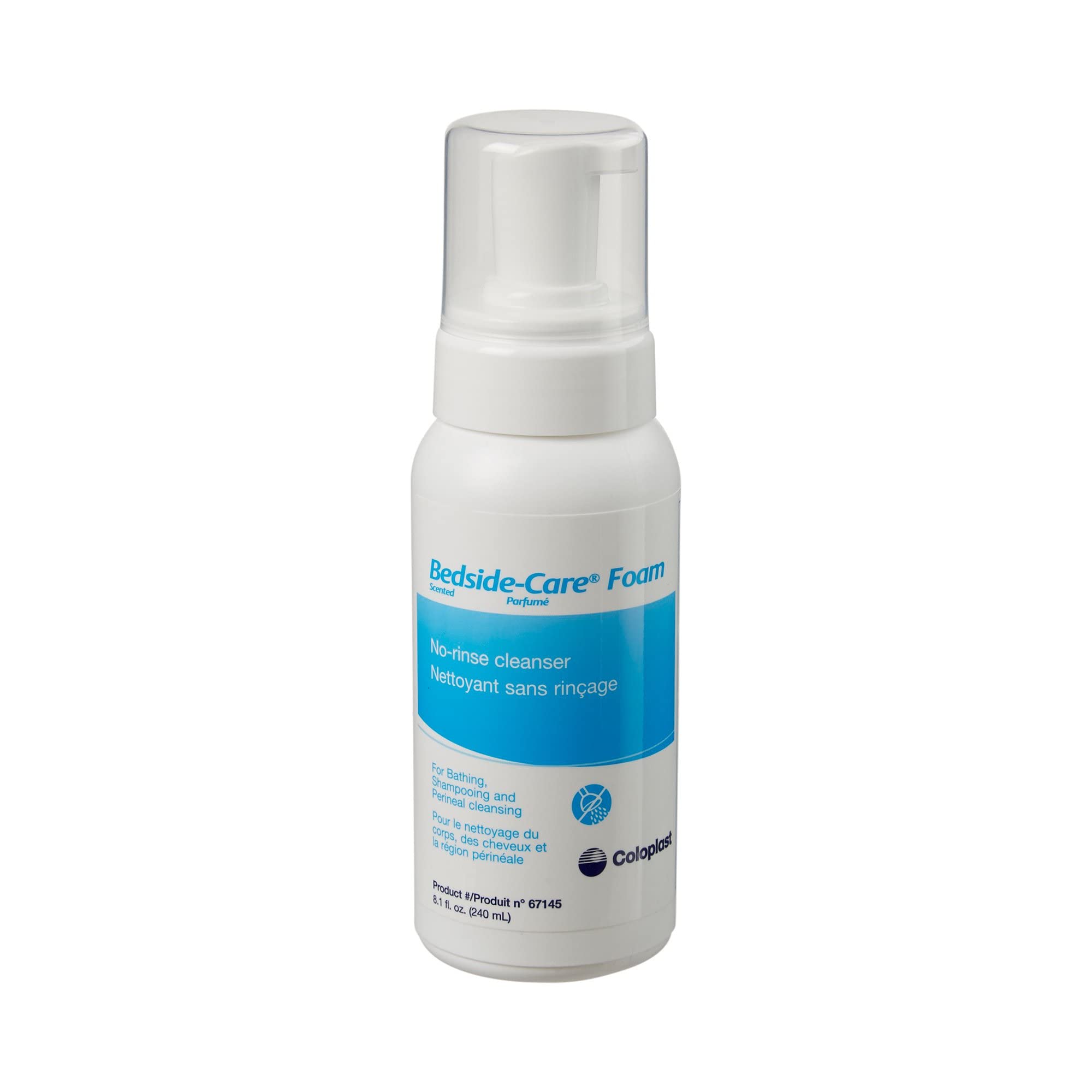 Coloplast botella frontal mostrando diseño y capacidad, facilita almacenamiento
