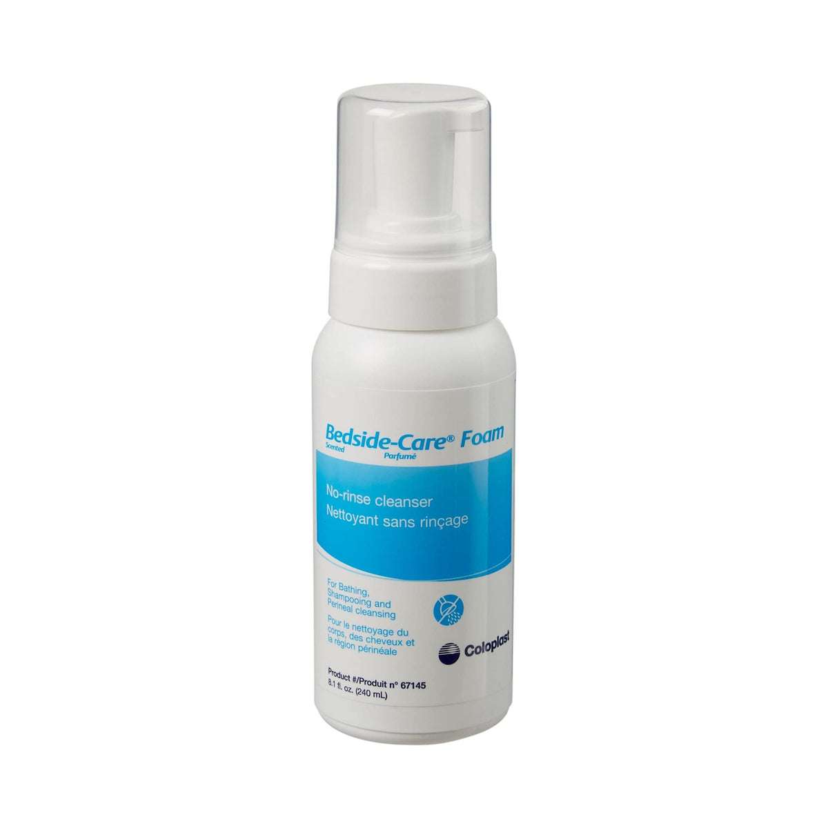 Coloplast botella frontal mostrando diseño y capacidad, facilita almacenamiento