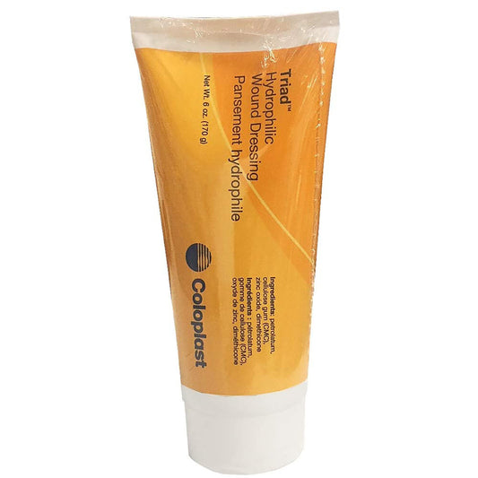 Coloplast Triad tubo frontal mostrando etiquetado y volumen útil