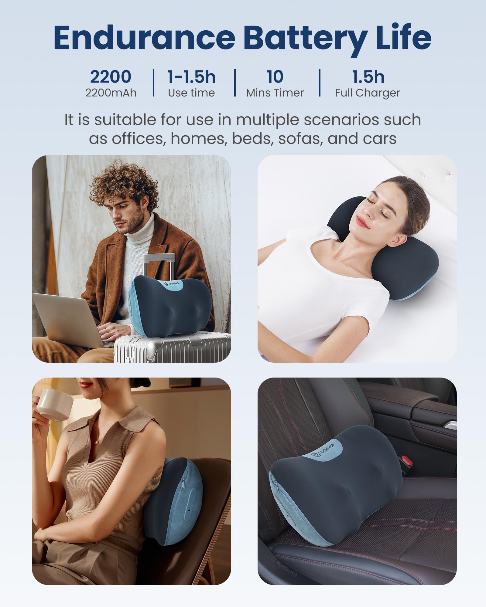 COMFIER primer plano de cabezas de masaje elásticas con confort profundo