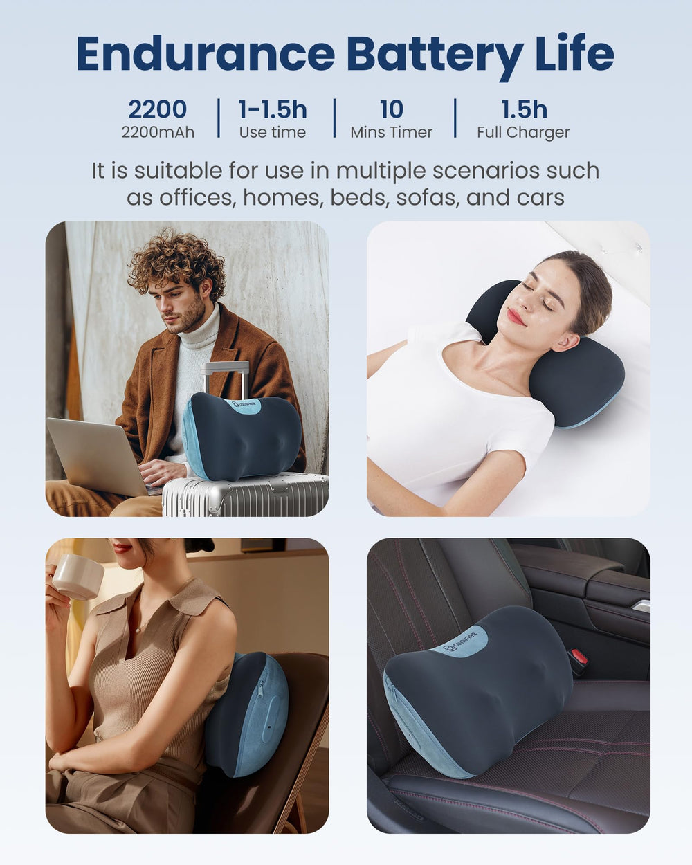 COMFIER primer plano de cabezas de masaje elásticas con confort profundo