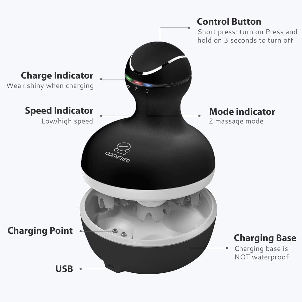 COMFIER masajeador en mano para demostrar tamaño portátil y fácil transporte