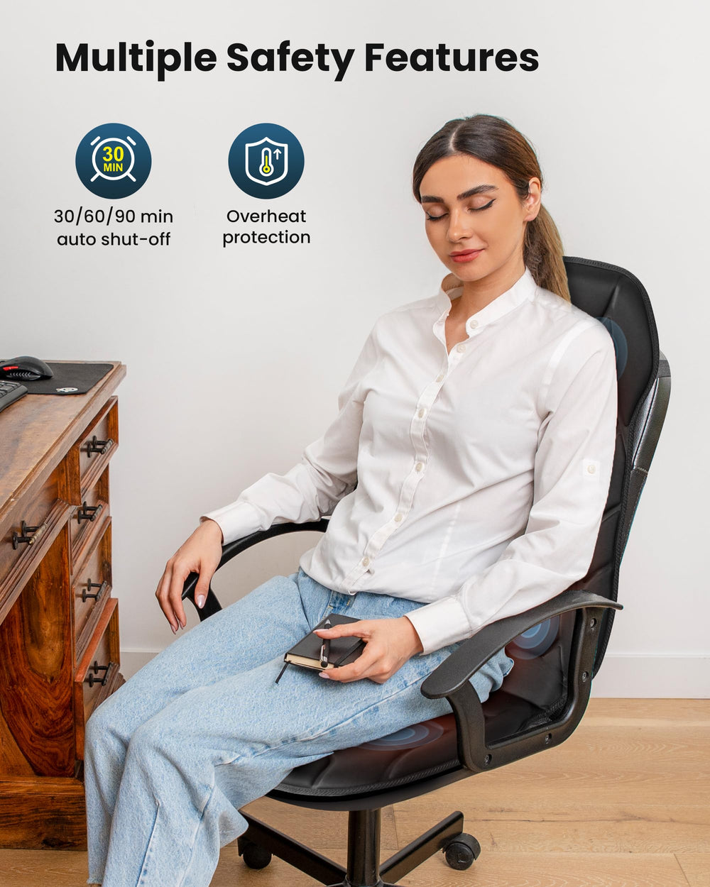 COMFIER vista lateral mostrando perfil ergonómico y sujeción estable en respaldo