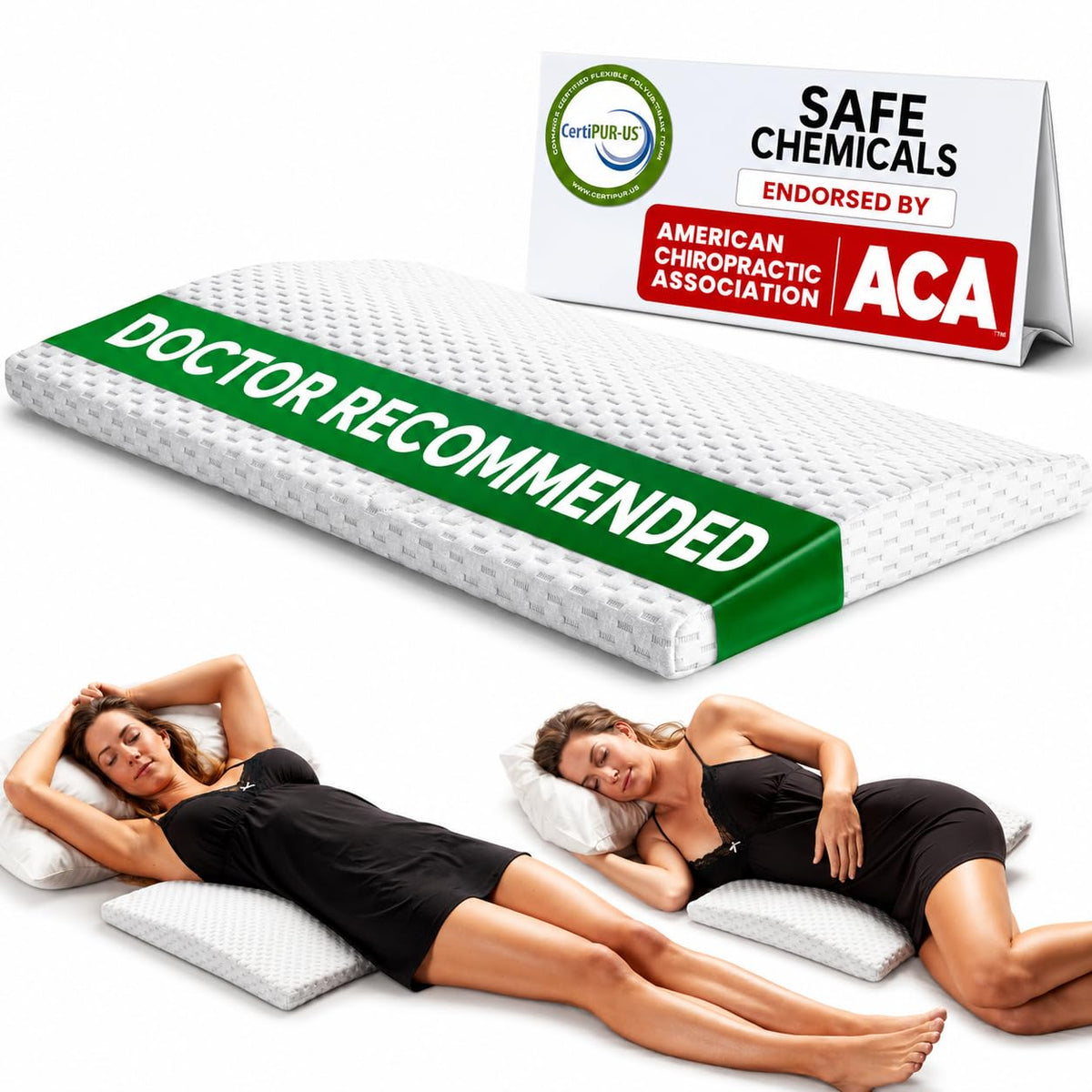 ComfiLife vista frontal de la almohada lumbar mostrando forma triangular y soporte