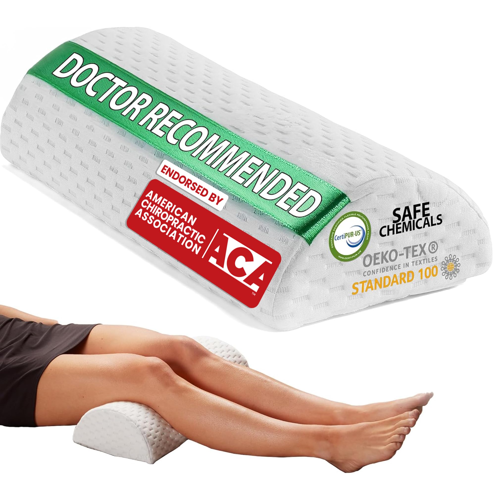 ComfiLife vista frontal de la almohada media luna que aporta soporte cómodo