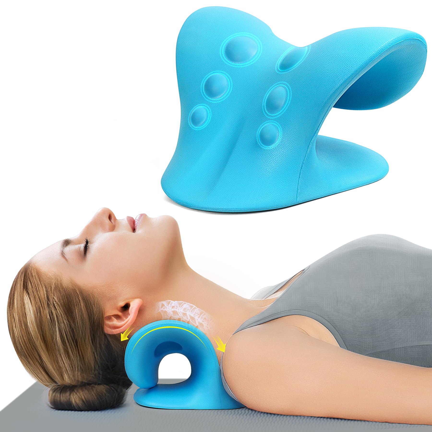 ComfortLife vista frontal del cojín azul muestra forma ergonómica y alivio postural