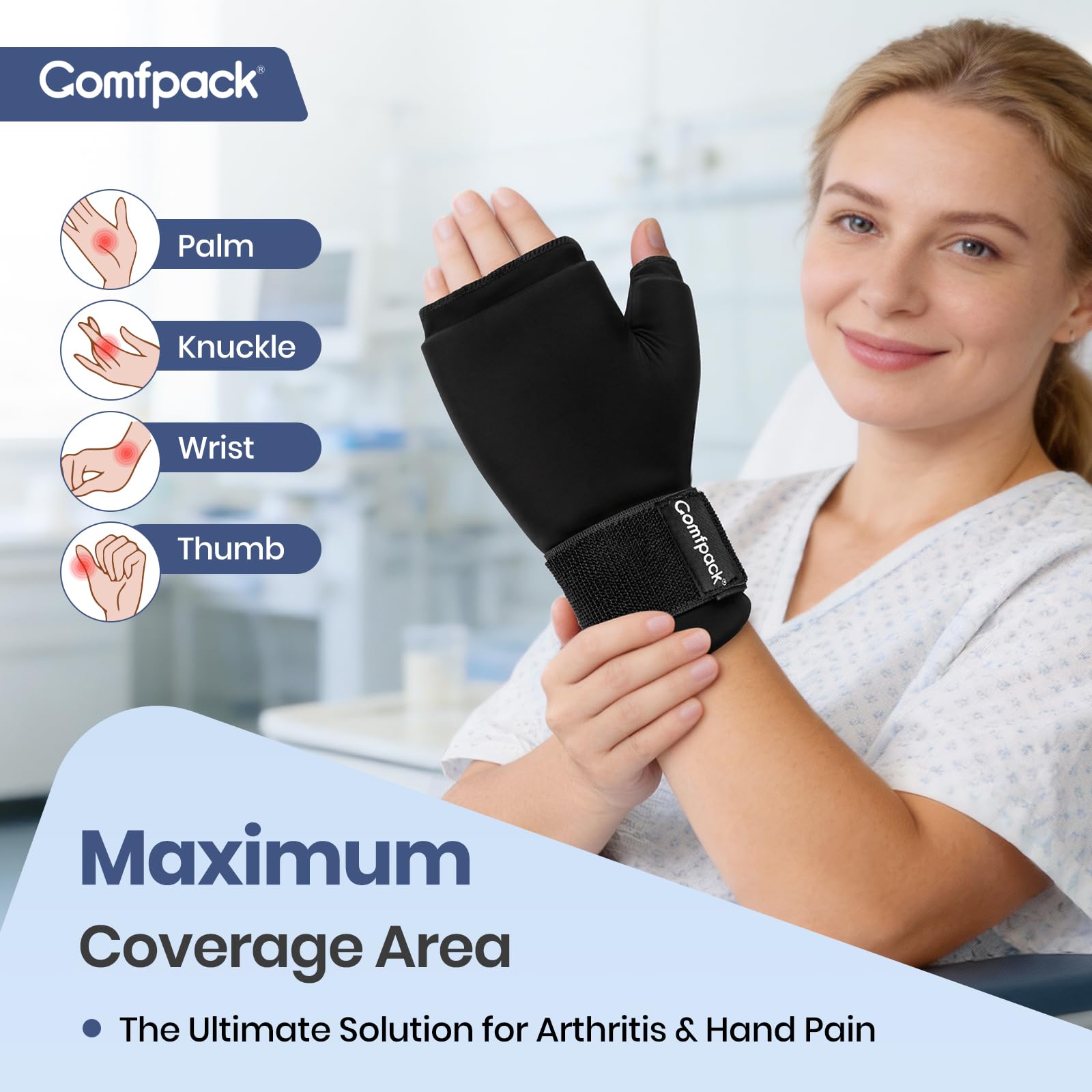 Comfpack guante en uso mientras se escribe, soporte sin limitar movimiento