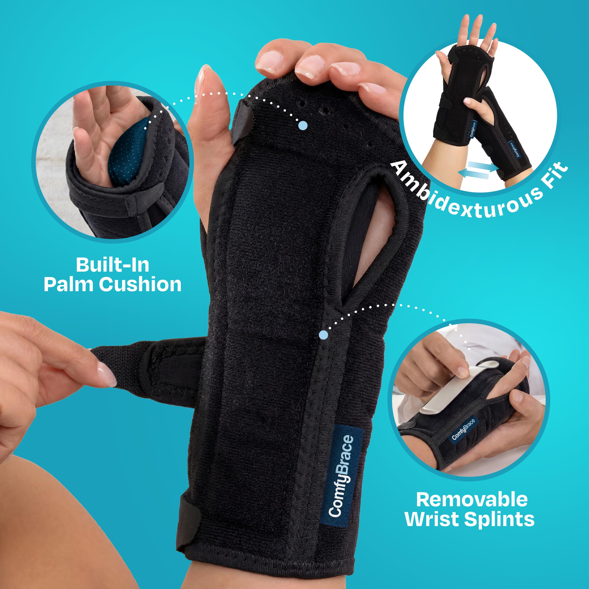 ComfyBrace comparación de tamaño junto a una mano para ver ajuste y cobertura