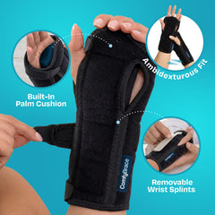 ComfyBrace comparación de tamaño junto a una mano para ver ajuste y cobertura