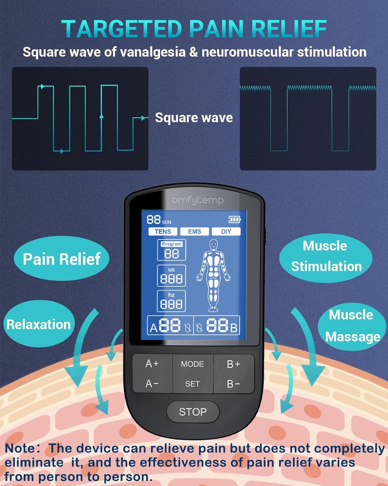Comfytemp estímulo en el hombro durante masaje eléctrico para relajación focal