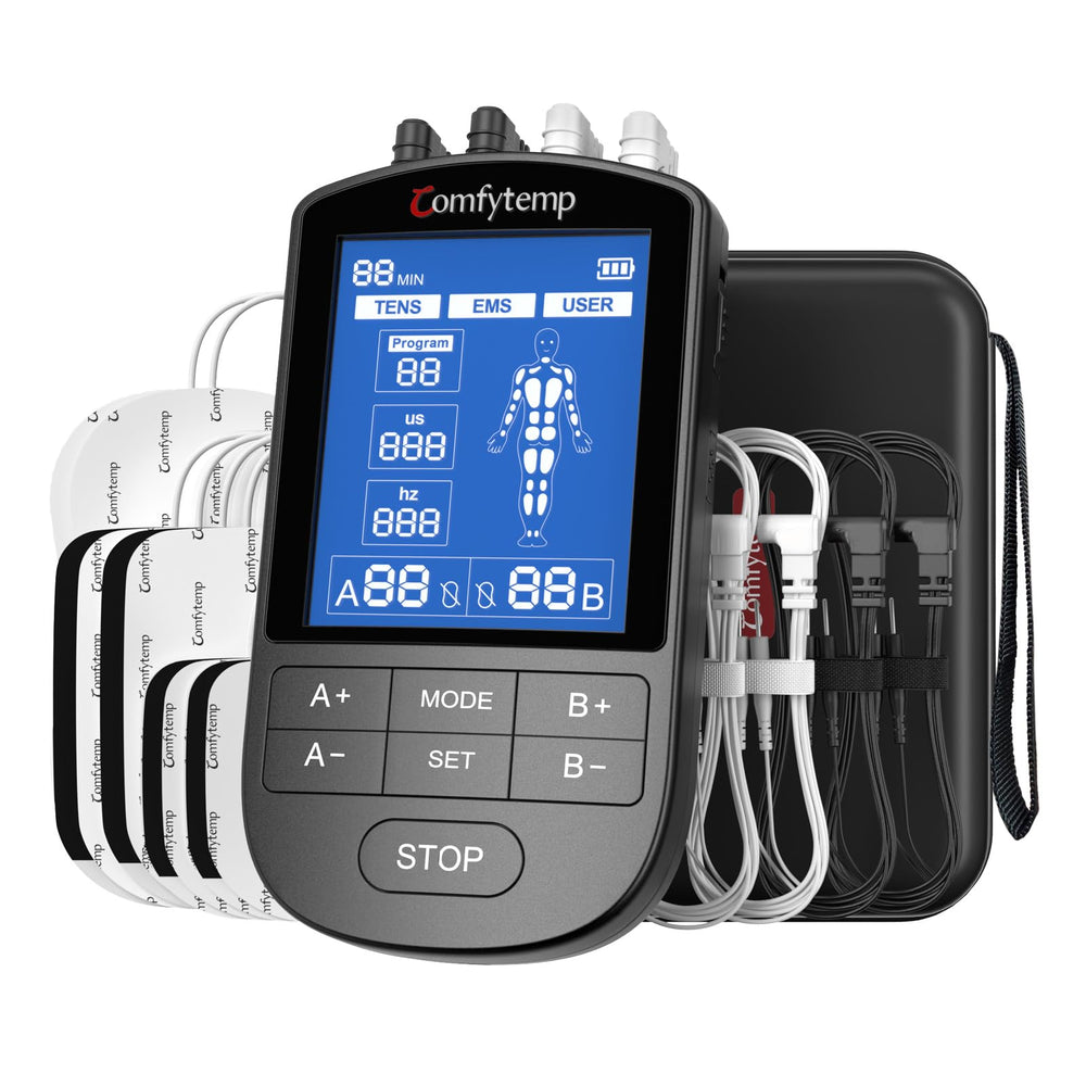 Comfytemp vista frontal del estimulador mostrando controles y diseño compacto para uso cómodo