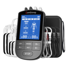 Comfytemp vista frontal del estimulador mostrando controles y diseño compacto para uso cómodo