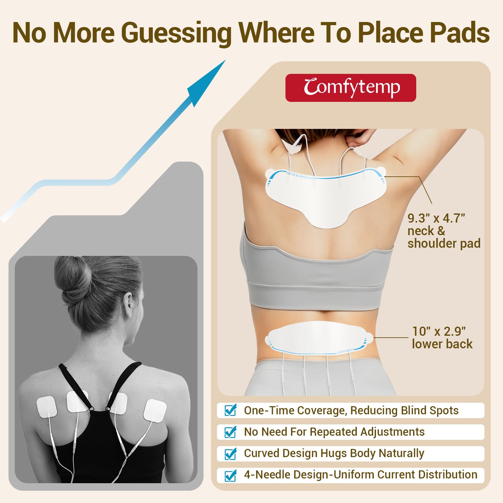 Comfytemp pad lumbar mostrando tamaño amplio para aliviar la zona baja