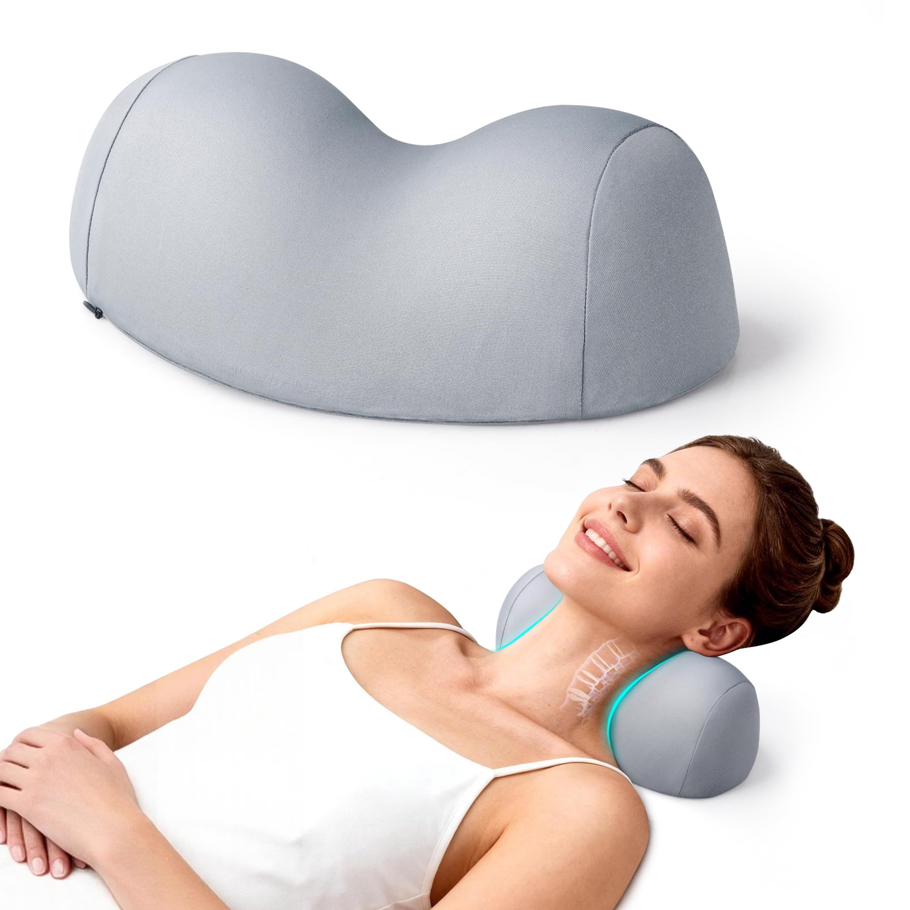COMFYTHERA vista frontal del cojín cervical gris con soporte cómodo