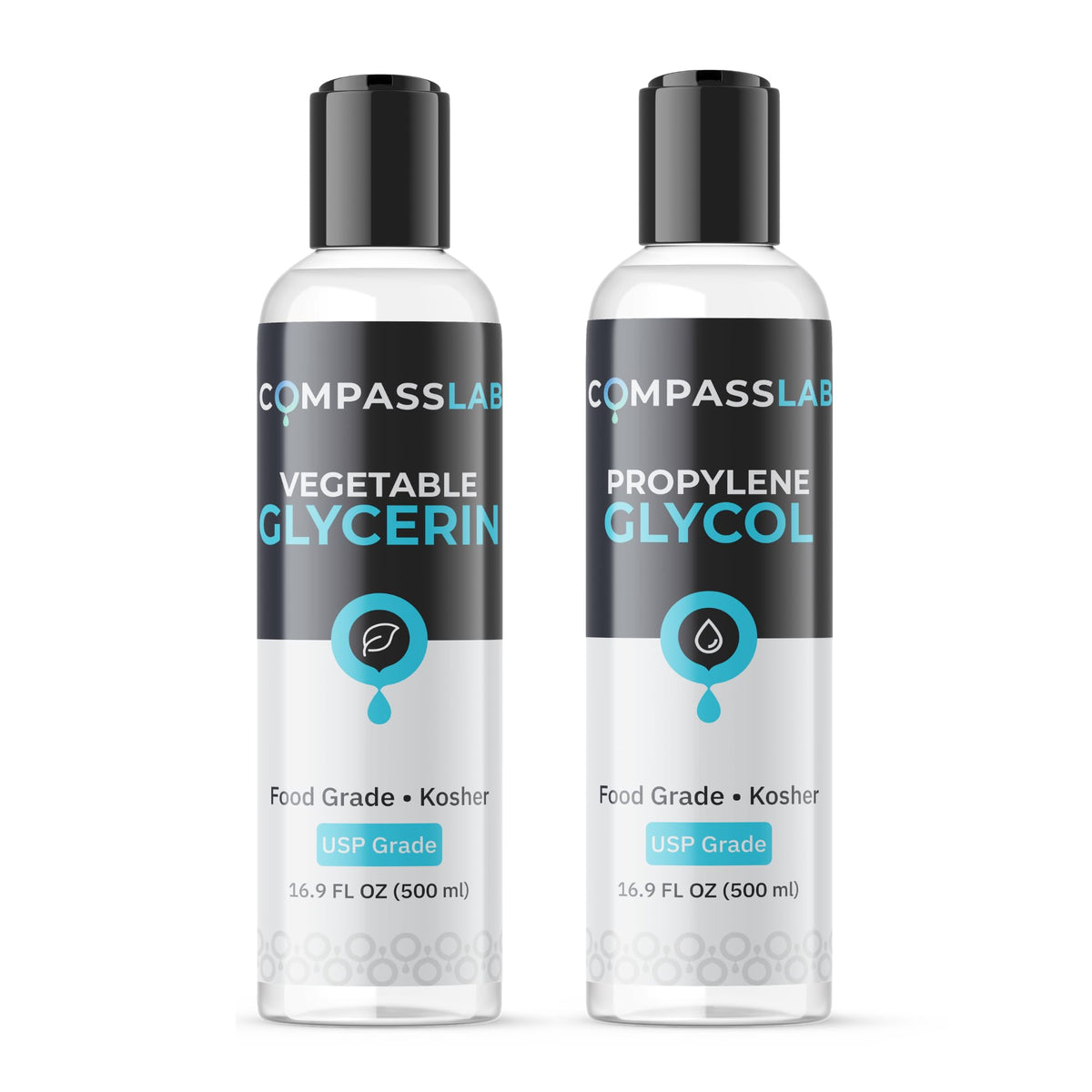 Compass Laboratory frascos frontales 500 mL mostrando pureza y presentación