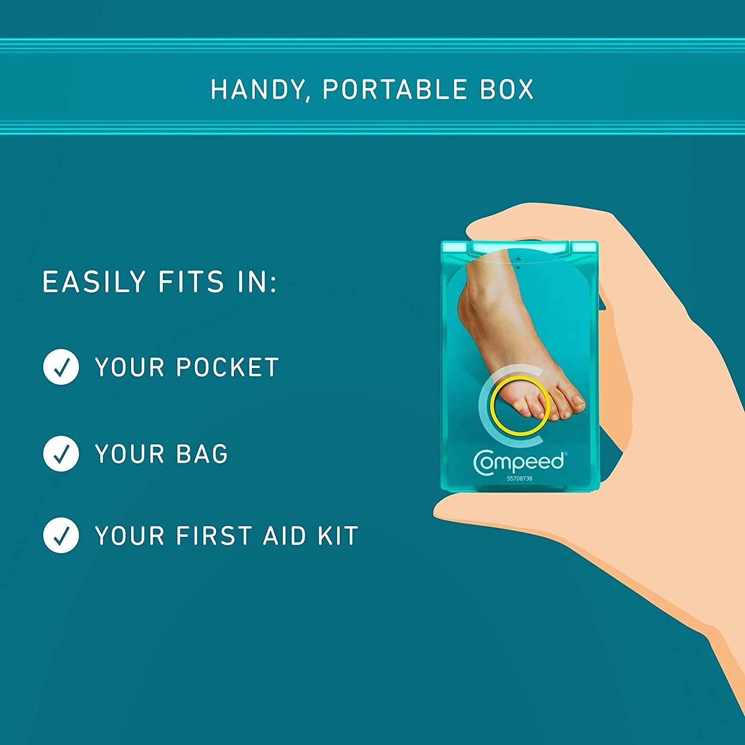 Compeed almohadilla colocada en el dedo protegiendo y evitando dolor