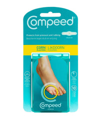 Compeed frontal del empaque mostrando 10 almohadillas para alivio inmediato