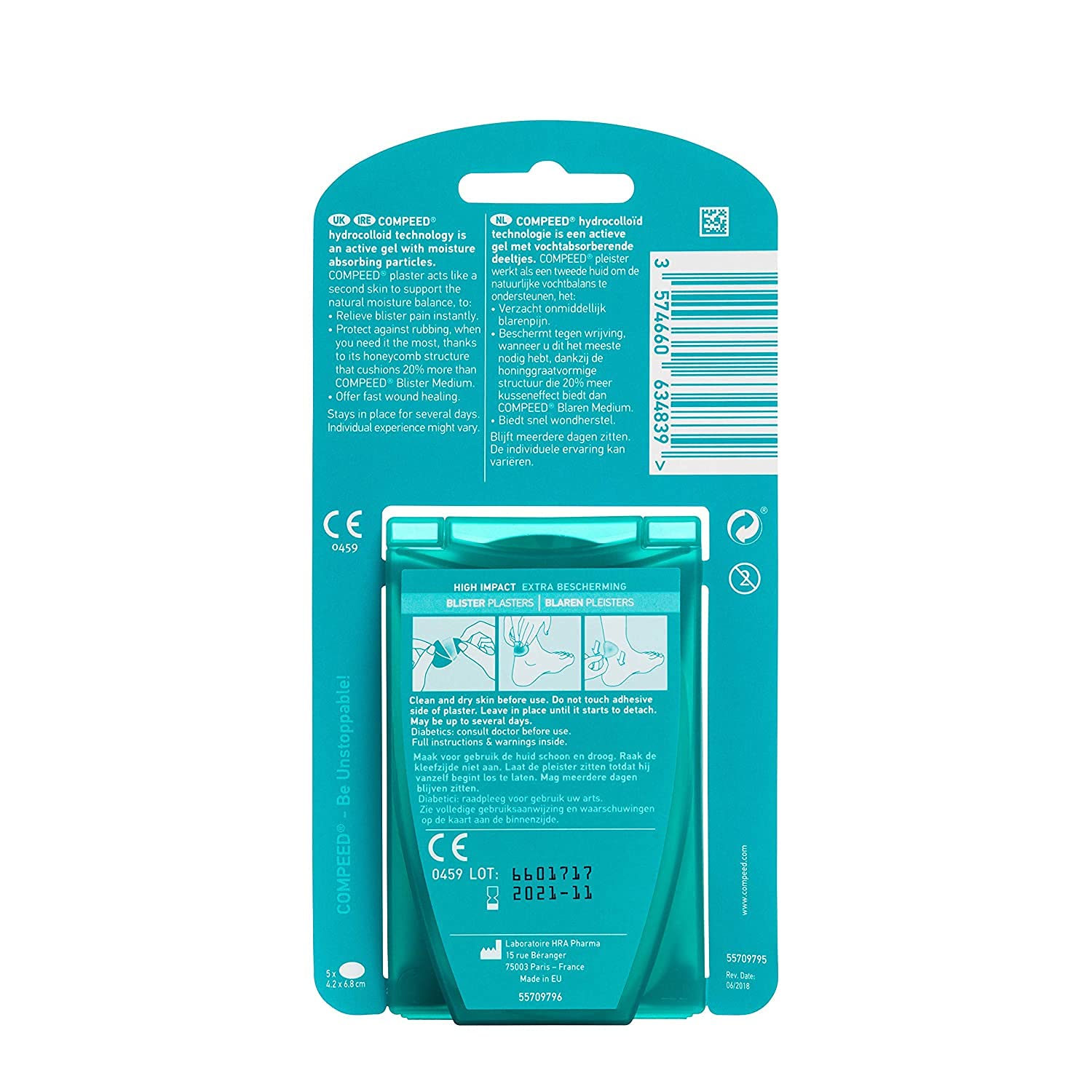 Compeed primer plano del gel hidrocoloide que amortigua y cura