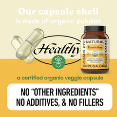 Complete Natural Products frasco abierto con cápsulas dispersas para uso rápido